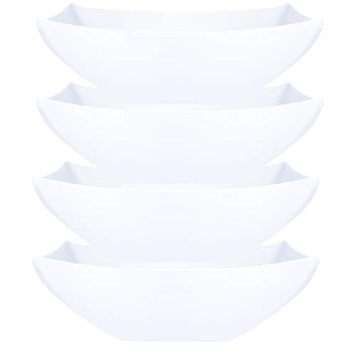 PLASTICPRO Disposable 128 ounce Square Serving Bowls, Party Snack or Salad Bowl, Extra Large Plastic Elegant White Pack of 4