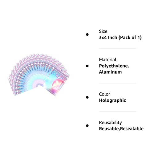 Malastar 3x4 inch 100PCS Resealable Smell Proof Bags,Holographic Packaging Bags, Foil Pouch baggies, Clear Small Mylar Ziplock Bag for Jewelry,Candy,Food Storage and Party Favor