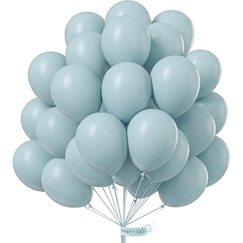 PartyWoo Pale Aqua Balloons, 50 pcs 12 Inch Boho Blue Balloons, Pale Blue Balloons for Balloon Garland or Balloon Arch as Party Decorations, Birthday Decorations, Baby Shower Decorations, Blue-F28-M