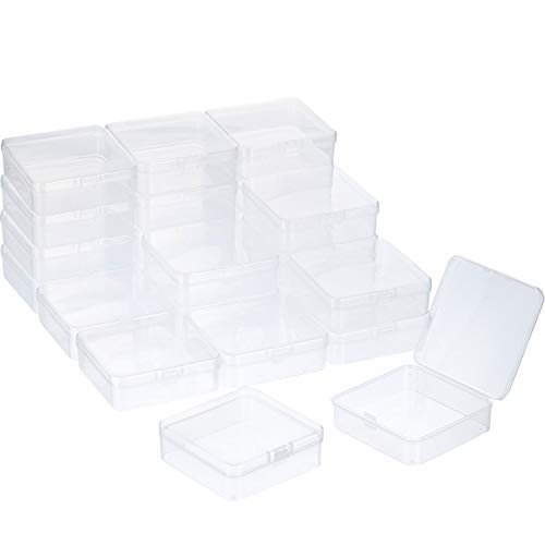 SATINIOR 24 Packs Small Clear Plastic Beads Storage Containers Box with Hinged Lid for Storage of Small Items, Crafts, Jewelry, Hardware, 3.3 x 3.3 x 1.2 in