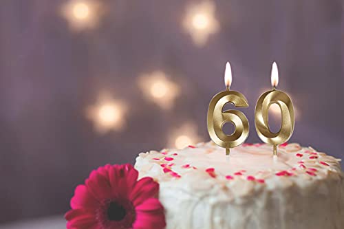 Bailym 60th Birthday Candles,Gold Number 60 Cake Topper for Birthday Decorations Party Decoration