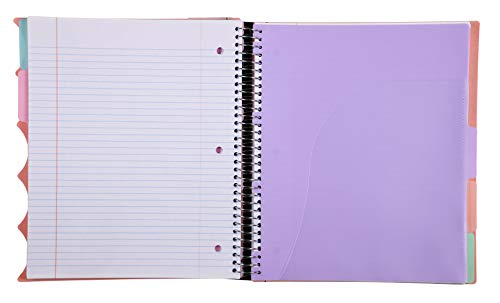 Mintra Office Durable PREMIUM Spiral Notebook, ((Salmon, 5 Subject (8.5in x 11in)), Fabric Covered Coils, No Snags, College Ruled, Adjustable PocketDividers, Ruler, Organization, School