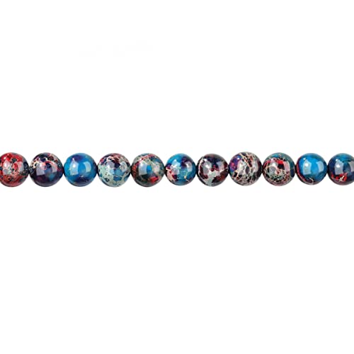 Filluck Natural Stone Beads 8mm Red Blue Imperial Jasper Polished Round Smooth Gemstone Beads for Jewelry Making Adults 15 Inch(Red Blue Imperial Jasper,8mm)