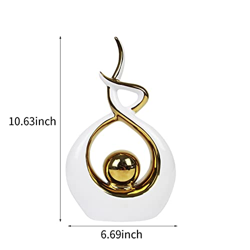 Norrclp Home Decor Modern Abstract Art Ceramic Statue Table Decorations for Dining Room Living Room Office Centerpiece (White and Gold, Small)