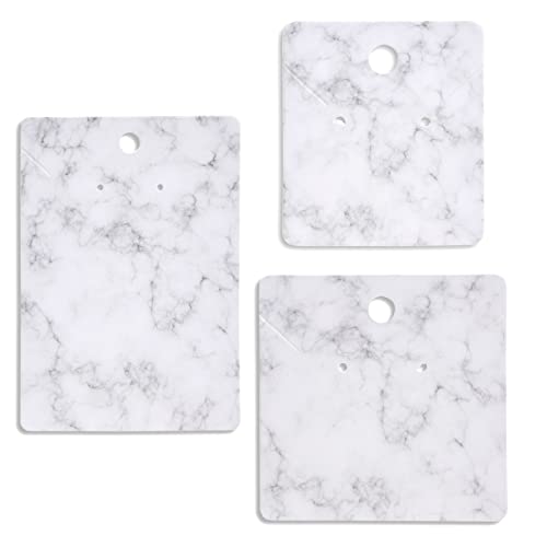 810-Pcs Earring Display Cards with Secure Back, White and Gray Necklace Display Cards for Selling, Hanging Jewelry, Retail, DIY, Marble Design (3 Sizes) Bulk Pack