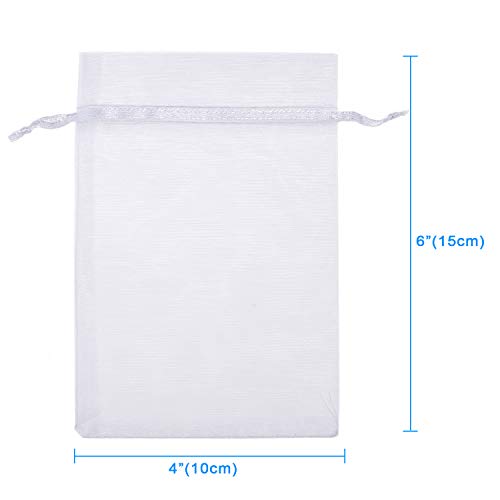 WenTao 100PCS 4x6 (10x15cm) White Sheer Organza Bags for Wedding Favor With Drawstring, Premium Jewelry Pouches Party for Festival Gift ,Candy , Fruit Protection