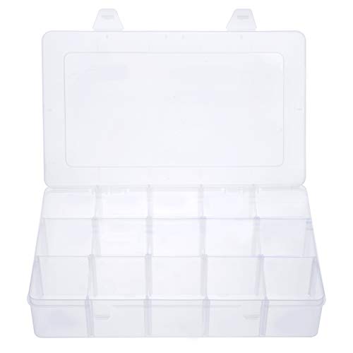 Gospire 15 Large Grids Clear Plastic Jewelry Box Organizer Storage Container with Removable Dividers (15 Grids - Clear)