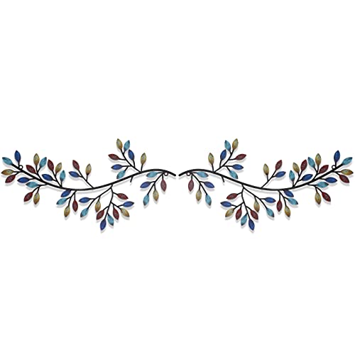 2 Pieces Metal Tree Leaf Wall Decor Vine Olive Branch Leaf Wall Art Wrought Iron Scroll Sculptures Above The Bed, Living Room, Outdoor Decoration (Bright Color)