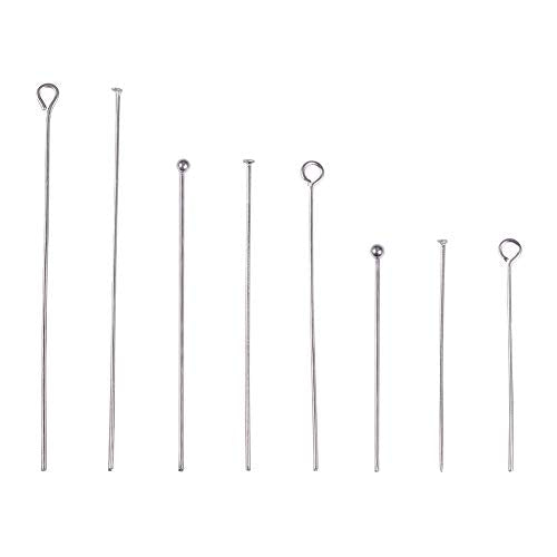 PH PandaHall 560pcs 8 Styles 304 Stainless Steel Eye Pins 30mm 40mm 50mm Head Pins Ball 22 Gauge Head Pins Findings Open Eye Pin for Earring Bracelet Pendant Jewelry Making, Stainless Steel Color