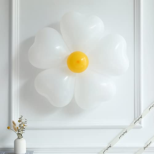 155Pcs Daisy Balloon Arch Garland Kit Macaron Pink Yellow Retro Orange White Heart Balloons with Plum Clip Daisy Shaped Flower for Two Groovy Party Decor Daisy Theme Wedding Birthday Baby Shower