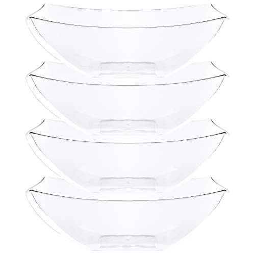 PLASTICPRO Disposable 128 ounce Square Serving Bowls, Party Snack or Salad Bowl, Extra Large Plastic Crystal Clear Pack of 4