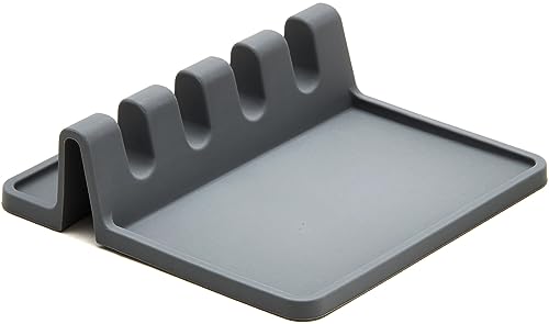 Grey Silicone Spoon Rest for Stove Top with Drip Pad (1 Pack) - Heat-Resistant, BPA-Free Utensil Rest & Spoon Holder for Kitchen Counter - Grill Utensil Holder for Spatulas, Tongs, and kitchenware