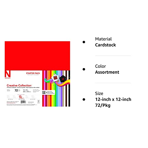 Astrodesigns/Creative Collection Starter Kit Cardstock, 12" x 12", 65 lb/176 gsm 18-Color Assortment, 72 Sheets (46408-03)