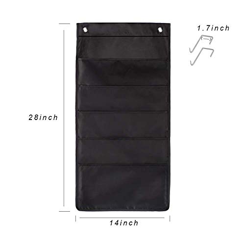 JiatuA Storage Pocket Chart, 5 Pockets Hanging Wall File Organizer with 4 Hooks, Hanging Pocket Chart - Hanging Storage Organizer for School, Home or Office Wall Pocket Chart, Black, 2 Pack