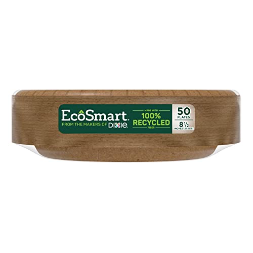 Dixie EcoSmart from The Makers of Dixie 100% Recycled Fiber Paper Plates, 8.5in Lunch or Light Dinner Size Disposable, 50 Eco-Friendly Plates