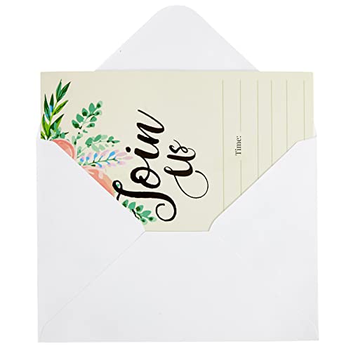 Invitation Cards - 50 Fill-In Floral Classy Cards with Envelopes. Great for Birthday Invitations, Bridal Shower Invitations, Baby Shower Invitations, and Wedding Invitations, 5 x 7 In, Postcard Style
