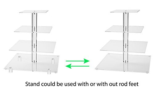 Jusalpha® Large 4 Tier Square Acrylic Cupcake Tower Stand for Dessert, Pastry, Serving Platter-Candy Bar Party Décor and Supply(with Rod Feet) (4SF-V2)