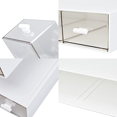 LETURE Desk Organizer with 3 Drawers, Clear Plastic Desk Storage Box, Desktop Organization for Office Supplies, Gel Pens, Pencils, Markers, Tape, Erasers, Paperclips, Chargers (White-3 Draws)