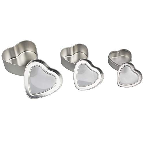 12 Pieces Heart Shaped Empty Metal Tin Cans with Clear Window Lids for Candle Making, Candies, Gifts & Treasures, Mixed Sizes