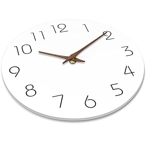 Mosewa Wall Clock 10 Inch Silent Non Ticking Wood Wall Clocks Battery Operated - Wooden White Modern Office Simple Minimalist Clock Decorative for Kitchen,Home,Bathroom,Living Room(10" White)
