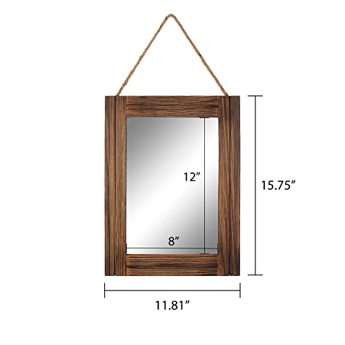 Emaison 16 X 12 Inch Rustic Wood Framed Wall Mirror with Hanging Rope for Farmhouse Decor, for Entryway, Bedroom, Bathroom, Dresser, Brown