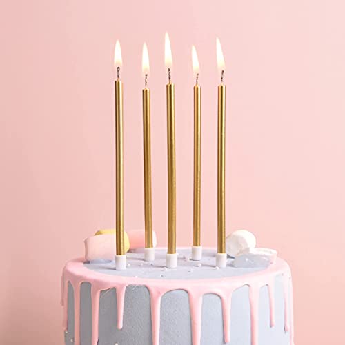 PHD CAKE 24-Count Gold Long Thin Metallic Birthday Candles, Cake Candles, Birthday Parties, Wedding Decorations, Party Candles, Cake Decorations