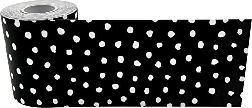 Teacher Created Resources White Painted Dots on Black Straight Rolled Border Trim (TCR8911)