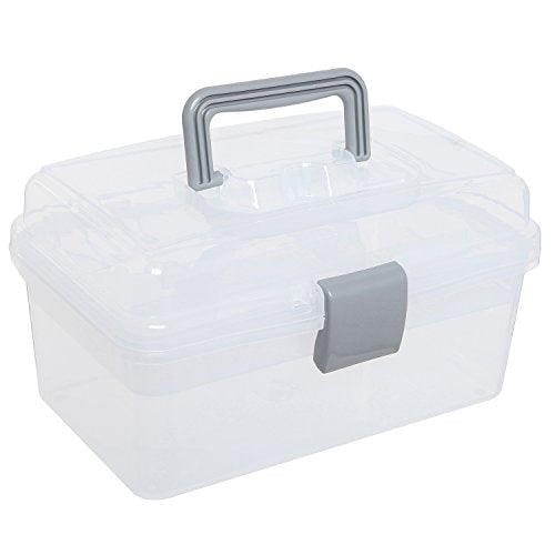 MyGift Clear Gray Empty First Aid Storage Box, Multipurpose Tackle Box, Plastic Sewing Box, Tool Box, Crafts Supplies Organizer Case with Handle and Removable Tray