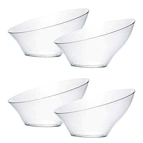 PLASTICPRO Disposable Angled Plastic Bowls Round Small Serving Bowl, Elegant for Party's, Snack, or Salad Bowl, Clear Pack of 8