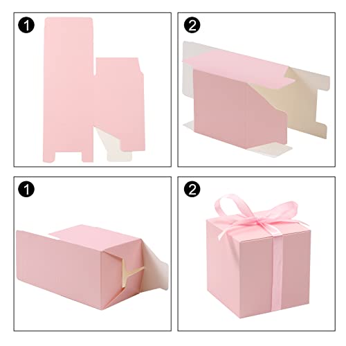 COTOPHER 100pcs Wedding Favor Boxes, Paper Gift Boxes 3x3x3 Inches Small Gift Boxes with Ribbons Small Boxes for Gifts, Crafting, Cupcake, Candy, Bridesmaid Proposal Boxes，Easy Assemble Boxes (Pink, 100)