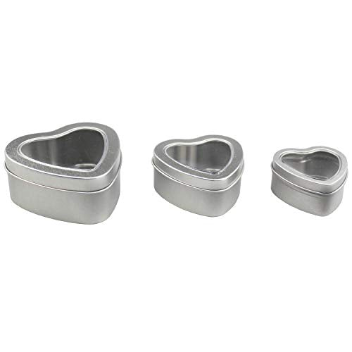 12 Pieces Heart Shaped Empty Metal Tin Cans with Clear Window Lids for Candle Making, Candies, Gifts & Treasures, Mixed Sizes
