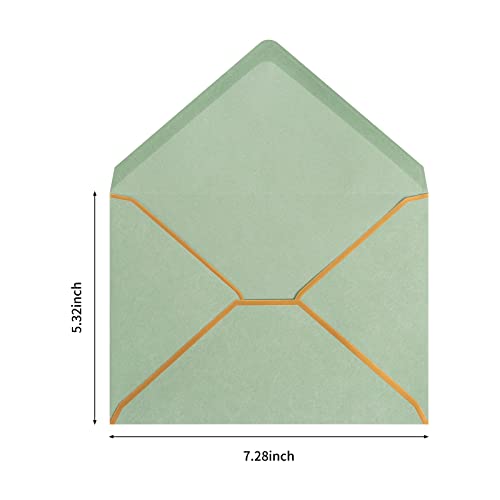 50 Pack A7 Envelopes 5 x 7 Card Envelopes Self-Adhesive V Flap Envelopes with Gold Border for Office, Wedding Gift Cards, Invitations, Graduation, Baby Shower, Parties (Sage Green)