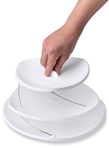 Masirs Collapsible Party Tray, 3 Tier, The Decorative Plastic Appetizer Trays Twist Down & Fold Inside, Minimal Storage Space, An Elegant Tray for Serving Sandwiches, Cake, Sliced Cheese and Deli Meat