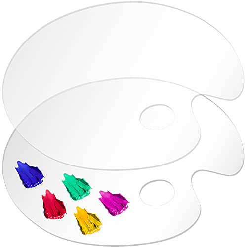 Large Acrylic Paint Palette 2pcs 15.7 x 11.8 Inches, Clear Oval-Shaped Non-Stick Acrylic Oil Paint Mixing Tray, Comfortable to Hold & Easy to Clean, for DIY Art Painting Plate (Big Size)