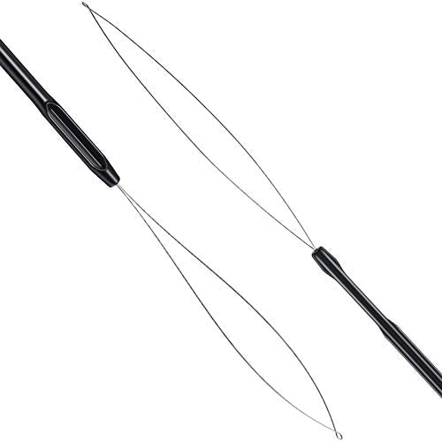 10 Pieces Hair Extension Loop Needle Threader Pulling Hook Tool and Bead Device Tool Black Loop Threader for Hair or Feather Extensions (Black)