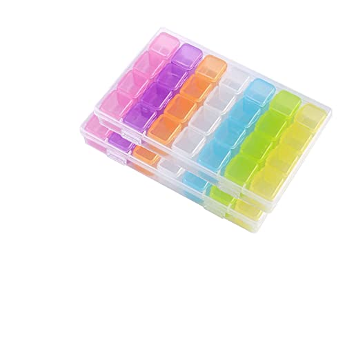 Diamond Embroidery Box, FOME 2 Pack Colorful Diamond Painting Storage Box Containers Each with 28 Mini Compartments Grids Mosaic Kits Accessories Storage Box and Cross Stitch Tools for DIY Art Craft