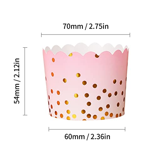 Party Hippo Cupcake Cups, 4.5 Oz 25 pcs Disposable Foil Muffin Liners, Gold Cupcake Baking Cups, Baking Cups (Gold Dots Pink)