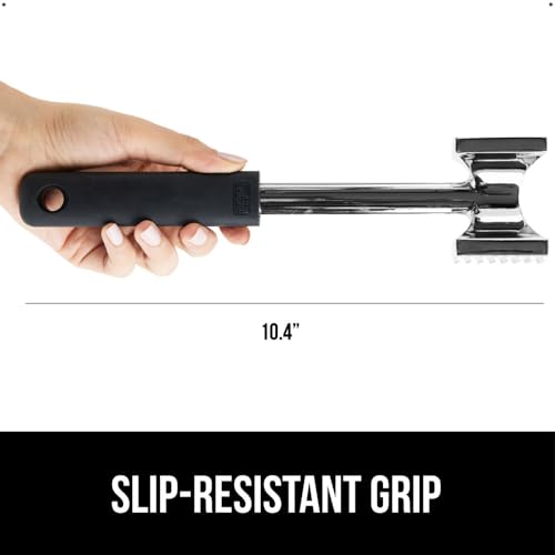 Gorilla Grip Heavy Duty Meat Tenderizer Hammer, Dual Side Kitchen Mallet, Comfortable Grip Handle, Maximize Food Flavor, Spiked Side Tenderizes, Smooth Flattens Steak, Beef, Commercial Grade, Black