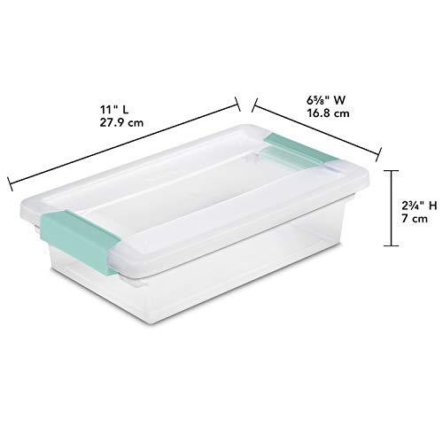 Sterilite Small Clip Box Stackable Storage Bin with Latching Lid, for Home, Office, School, Organize Paper, Notebooks, Crafts, Clear Lid, Base, 6-Pack