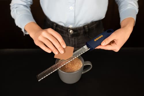 Deiss PRO Citrus Zester & Cheese Grater - Parmesan Cheese Lemon, Ginger, Garlic, Nutmeg, Chocolate, Vegetables, Fruits - Razor-Sharp Stainless Steel Blade, Wide, Dishwasher Safe (BLACK)