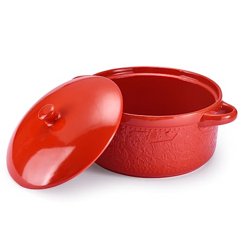 Ceramic Casserole Dish - Baking Dish Bowl Oven Safe With Lid & Handles - Covered Glass Cookware Essential For Kitchen - For Baking Dessert & Brownies, Soup - Round Bakeware for Serving Dishes
