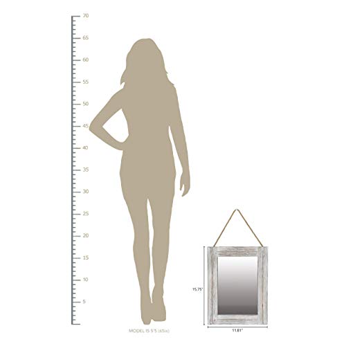 Emaison 16 X 12 Inch Rustic Wood Framed Wall Mirror with Hanging Rope for Farmhouse Decor, for Entryway, Bedroom, Bathroom, Dresser, Brown