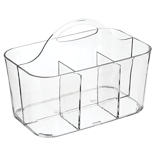 mDesign Plastic Cutlery Storage Organizer Caddy Bin Tote with Handle - Kitchen Cabinet Divided Pantry Basket for Forks, Knives, Spoons, Napkins, Indoor/Outdoor Use, Lumiere Collection, Clear