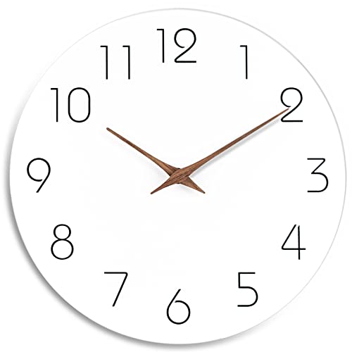 Mosewa Wall Clock 10 Inch Silent Non Ticking Wood Wall Clocks Battery Operated - Wooden White Modern Office Simple Minimalist Clock Decorative for Kitchen,Home,Bathroom,Living Room(10" White)