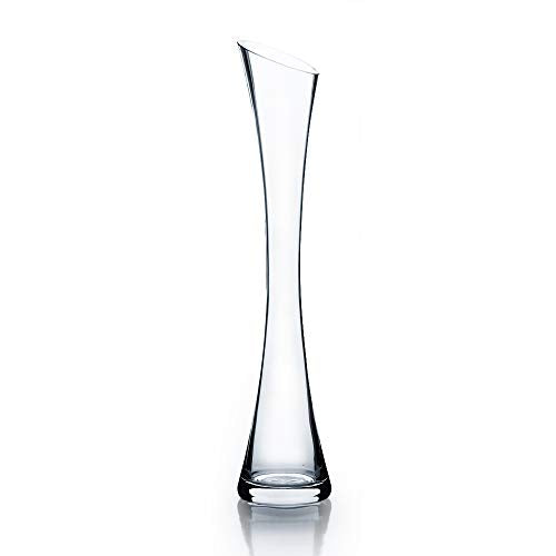 WGV Maria Bud Vase, Width 3", Height 15.75", Clear Tall Slant Cut Opening Gathering Concaved Glass Floral Container Centerpiece for Wedding Party Event Home Office Decor, 1 Piece