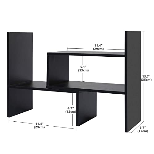 Hossejoy Wood Adjustable Desktop Storage Organizer Display Shelf Rack, Office Supplies Desk Organizer,Black