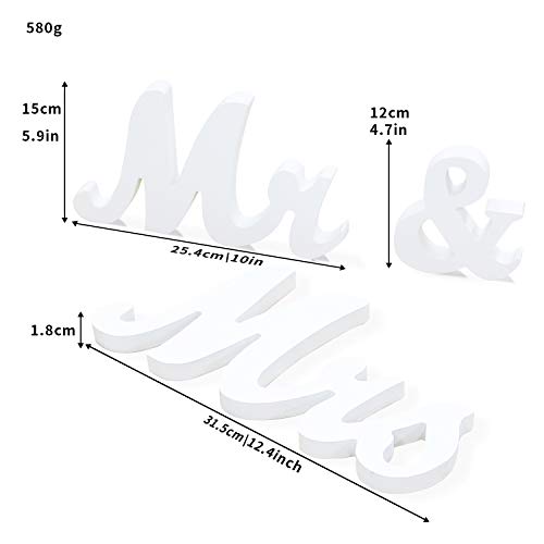 Mr & Mrs Sign for Wedding Table, Large Mr and Miss Wooden Letters, Party Decoration Head Table Wedding Wood Letter, Just Married Sign Anniversary Party Valentine's Day Decor (white), 12.5 x 7 x 2.5 inches
