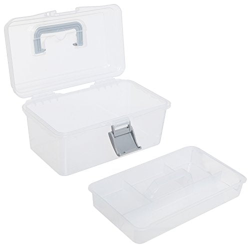 MyGift Clear Gray Empty First Aid Storage Box, Multipurpose Tackle Box, Plastic Sewing Box, Tool Box, Crafts Supplies Organizer Case with Handle and Removable Tray