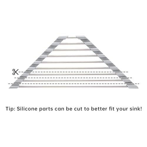 Tomorotec Triangle Roll-Up Dish Drying Rack for Sink Corner Small Foldable Stainless Steel Over The Sink Multipurpose Kitchen Drainer Caddy Organizer Storage Space Saver Shelf Holder (Gray)