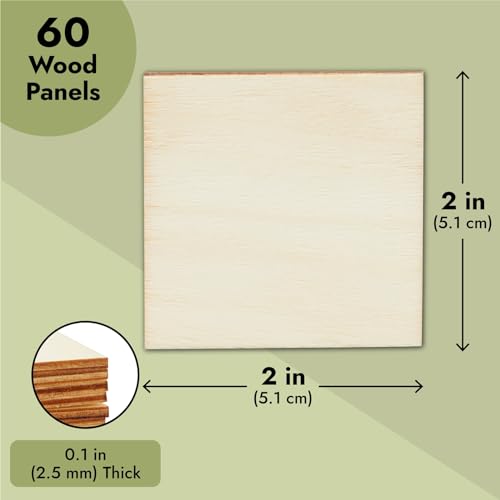 Juvale 60 Pieces 2x2 Wood Squares for DIY Crafts, Unfinished Wooden Cutout Tiles for Painting
